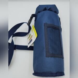 Travel Wine Bottle Sling Carrier Insulated Shoulder Strap Navy Blue Pouch